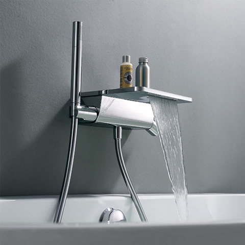 WATERWARE MODERN WALL MOUNTED WATERFALL BATH SPOUT WITH HAND SPRAY