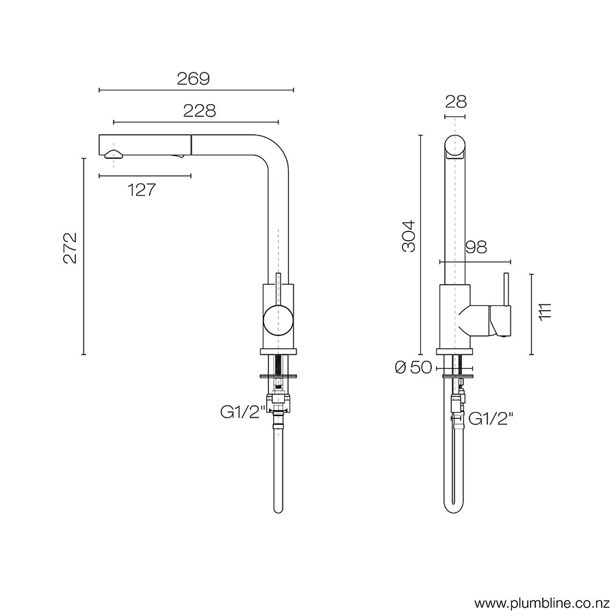 plumbline-oli-kitchen-mixer-square-spout-with-pull-out-spray-spec-sheet