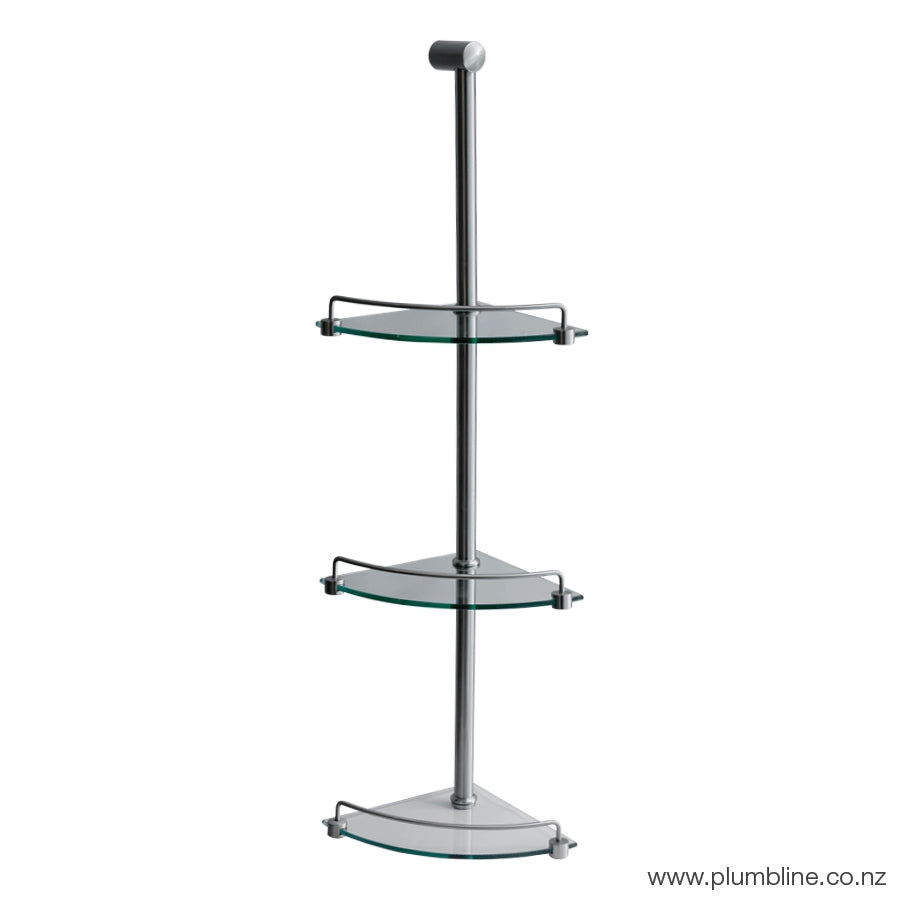 PLUMBLINE GLASS 3 TIER SHOWER CADDY 5 COLOURS Elite Bathroomware