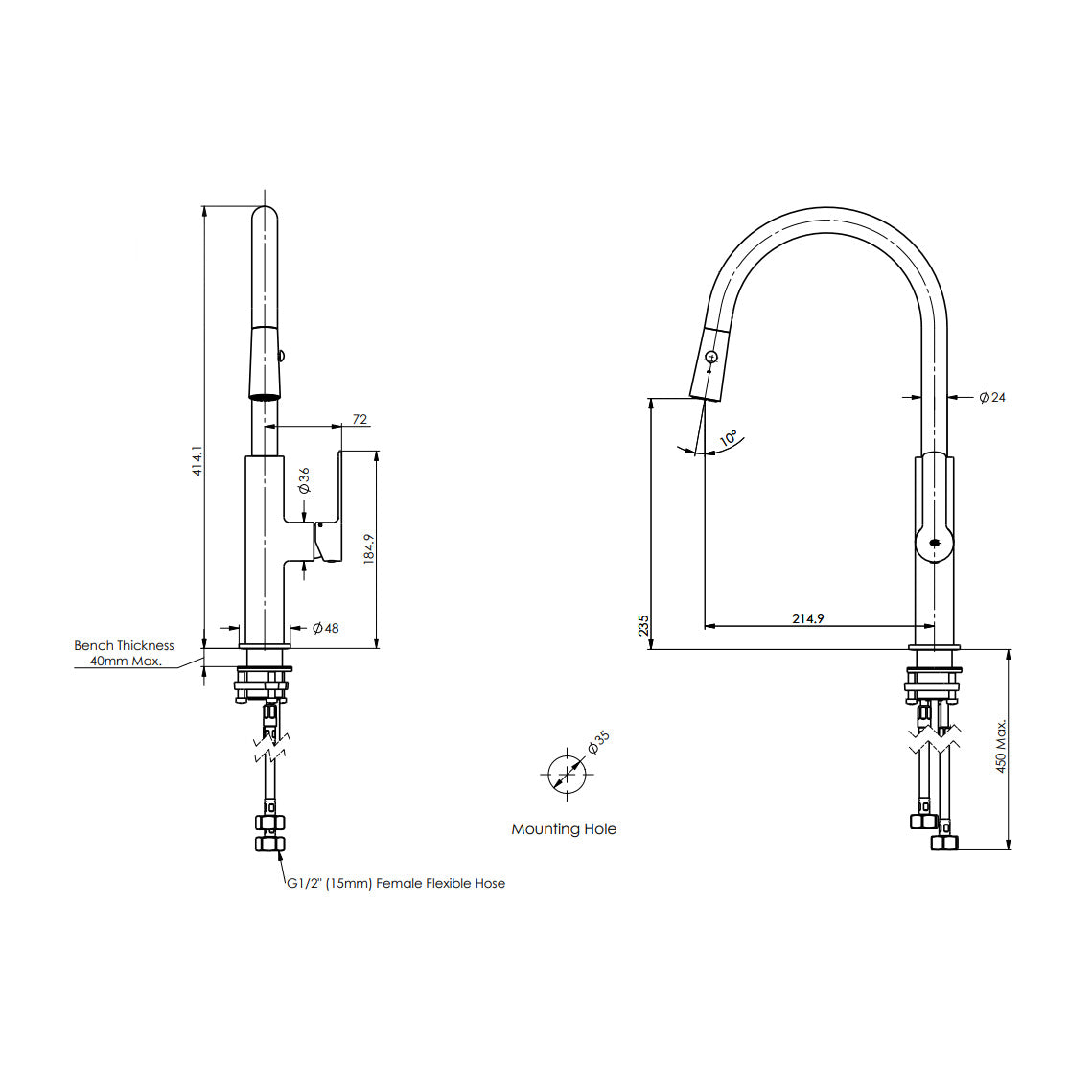 GREENS ASTRO II PULLDOWN SINK MIXER - 5 COLOURS