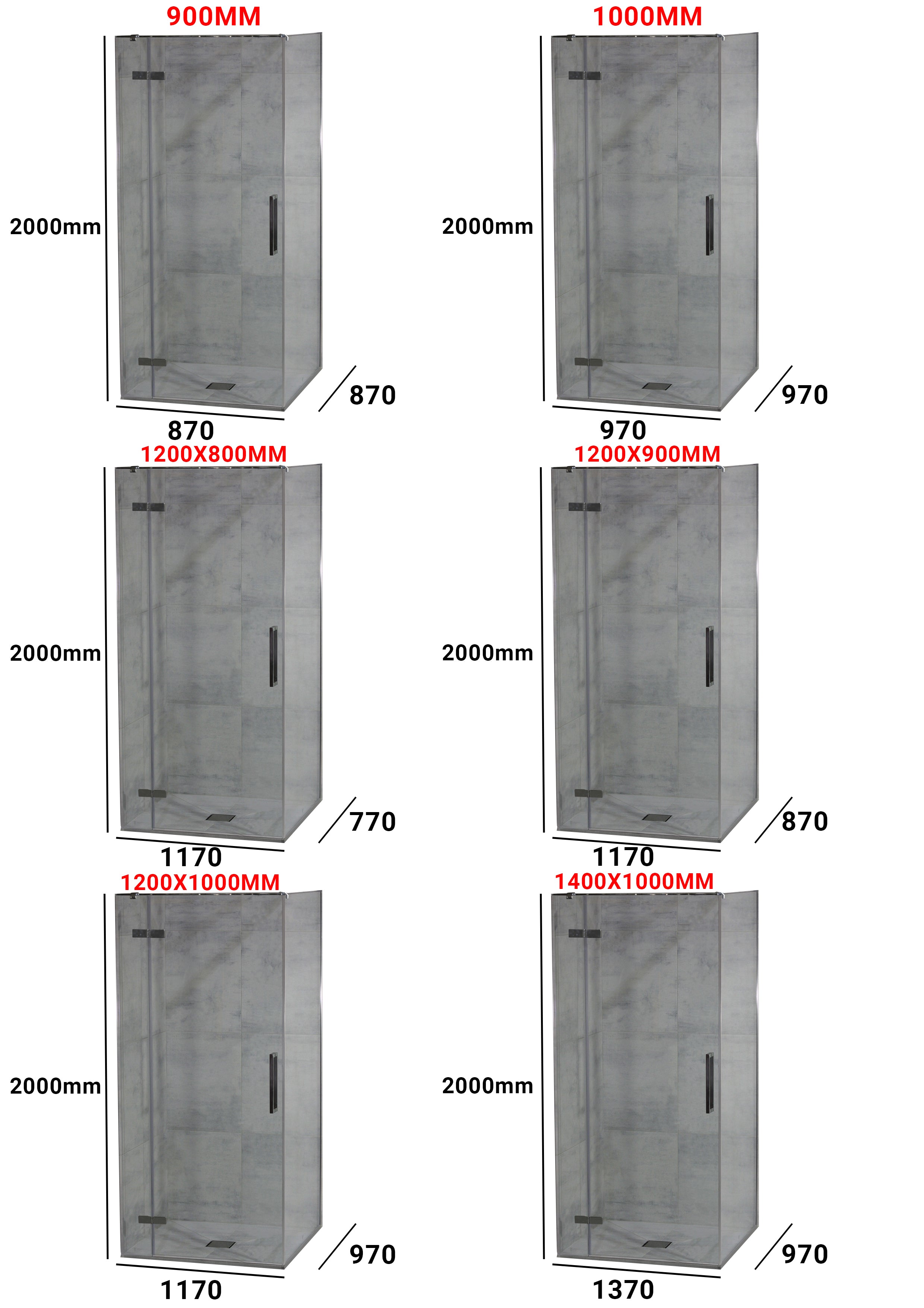 ELITE FRAMELESS LUXURY SWING  PIVOT SHOWER DOOR ONLY - 2 COLOURS