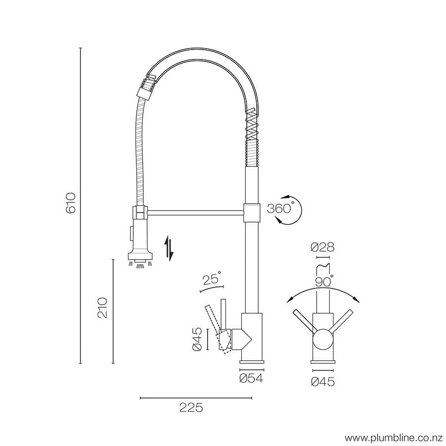 plumbline-swiss-flexi-spout-kitchen-mixer-brushed-stainless-spec-sheet