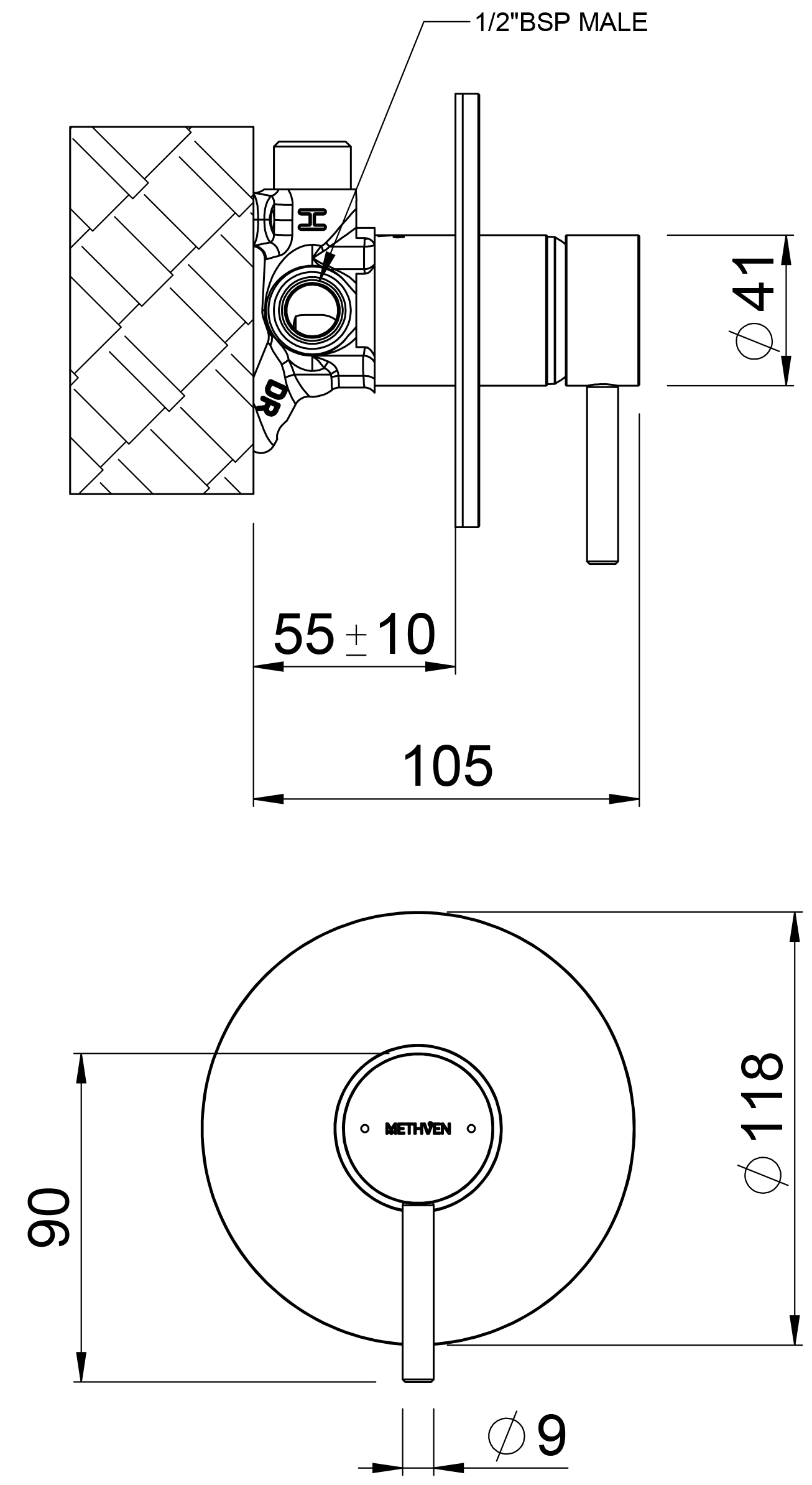 METHVEN TUROA SHOWER MIXER LARGE PLATE - 4 COLOURS